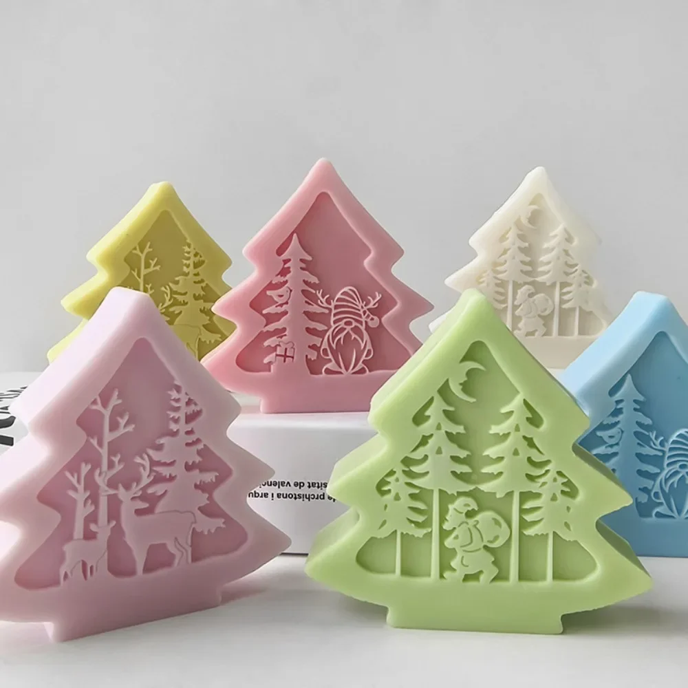 3D Christmas Tree Mold Santa Elk Aromatherapy Candle Diy Handmade Soap Ornament Silicone Molds