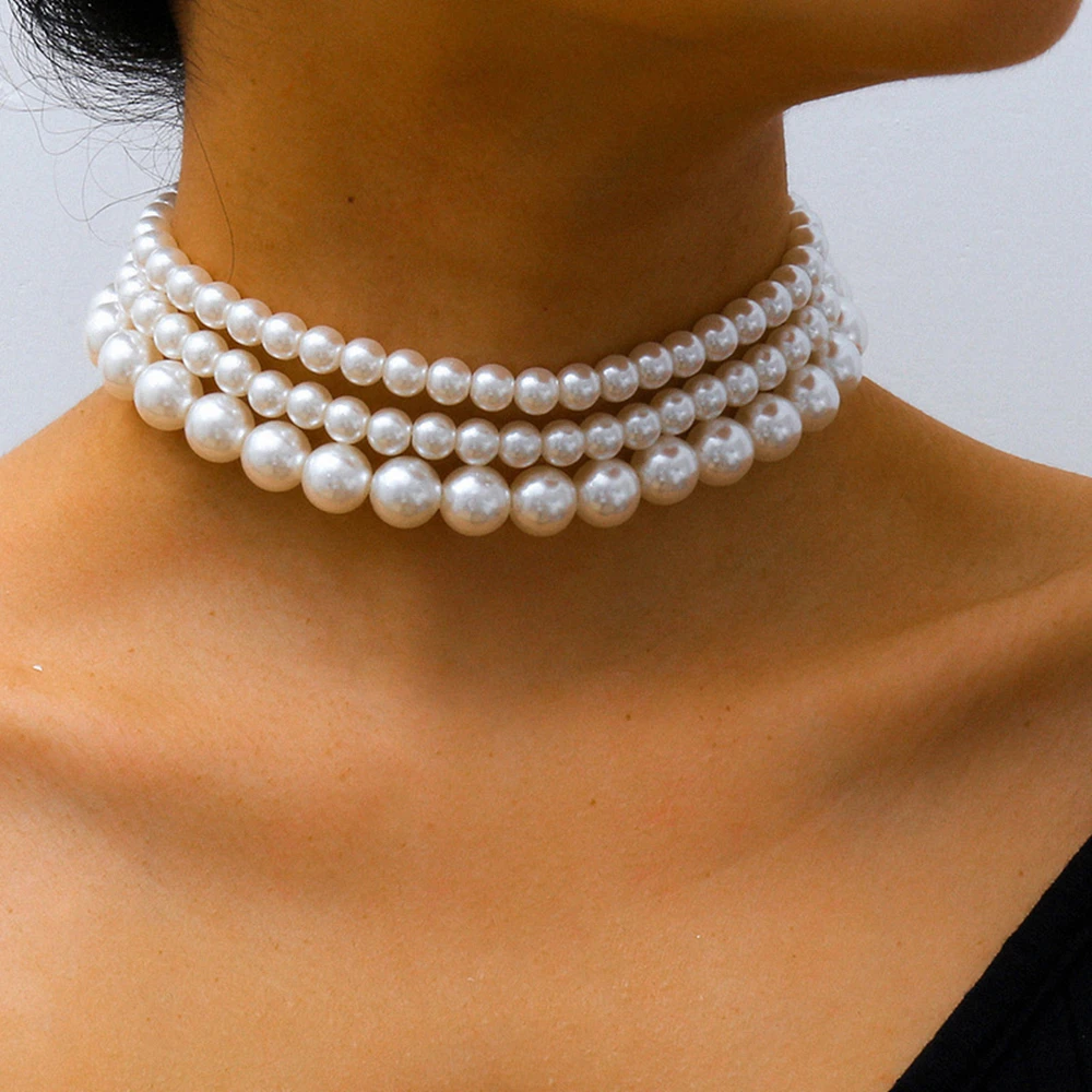 

Elegant White Imitation Pearl Beads Choker Clavicle Chain For Women Handmade Strand Bead Necklace Wedding Jewelry Collar Gifts