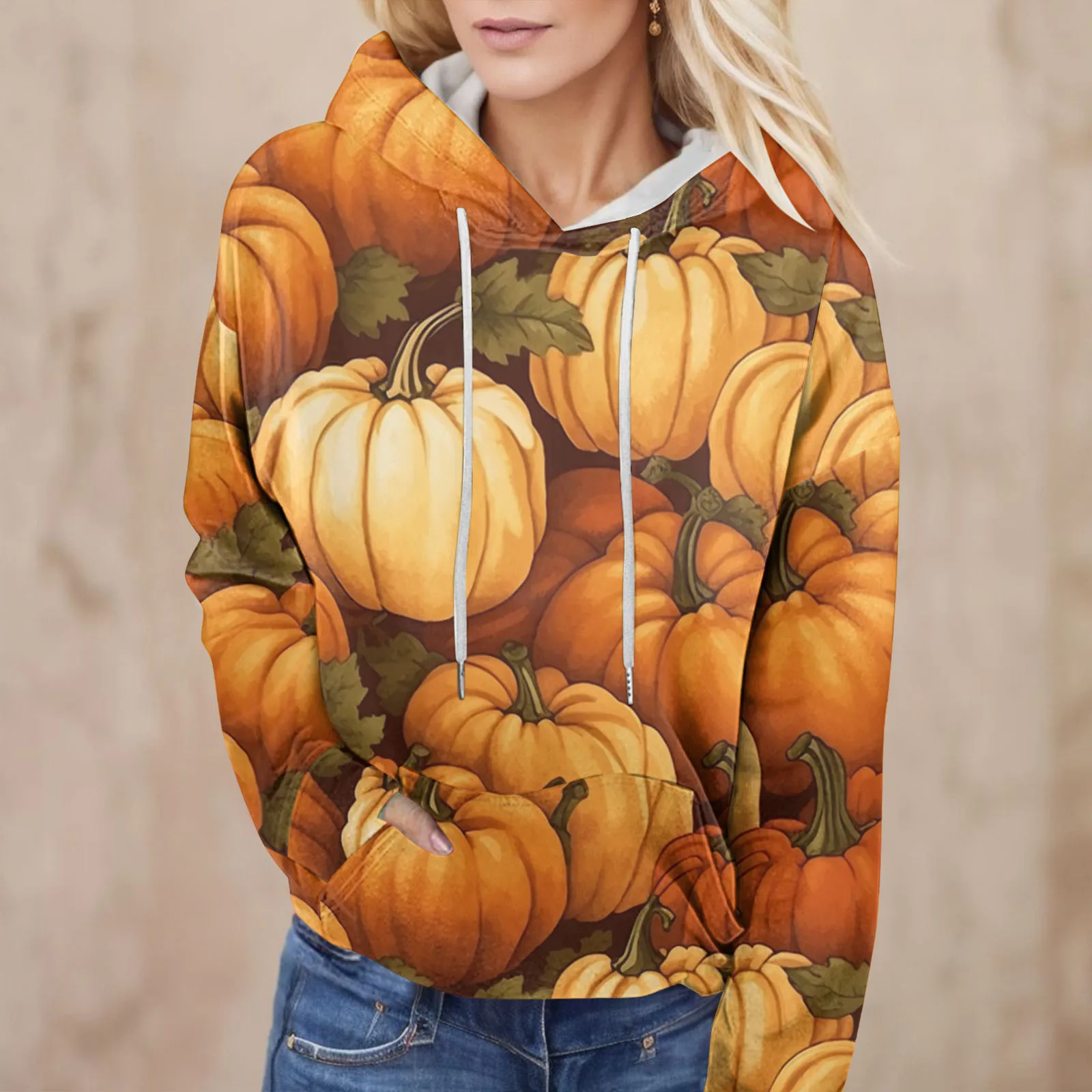 

Women Pumpkin Graphic Hoodie Halloween Printed Sweatshirts Long Sleeve Loose Pocket Hooded Pullover Streetwear Clothes Sudaderas