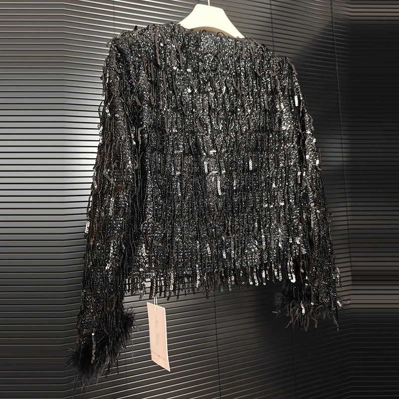 KBQ однотонные блестящие перья шикарные элегантные пальто для женщин с круглым