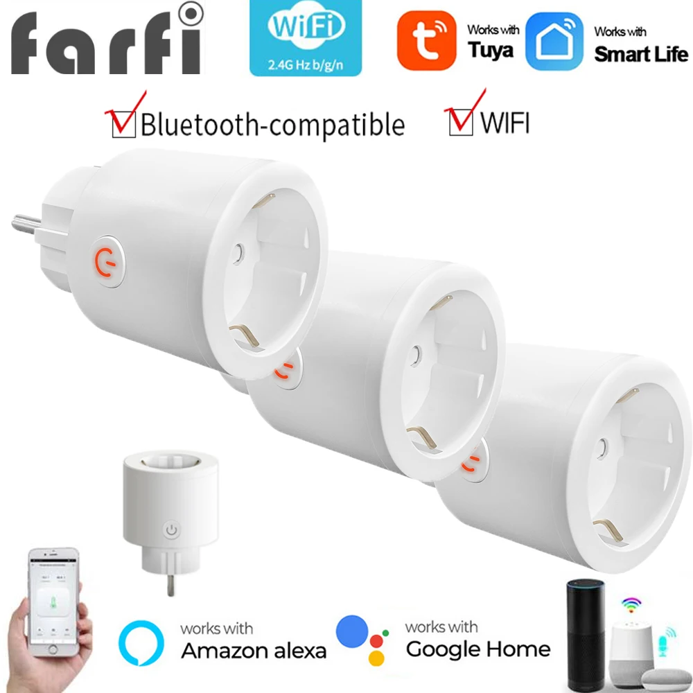

Tuya EU WiFi Smart Plug Bluetooth Gateway Hub 2in1 Smart Bridge With Power Monitor Timing Socket Works With Alexa Google Home