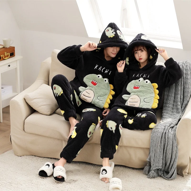 

Plush Long Pyjamas Couple Female Thick Sweet Cartoon Sets Male Warm Style Winter Pajama Clothing Hoodies Flannel Sleeve Lover 7