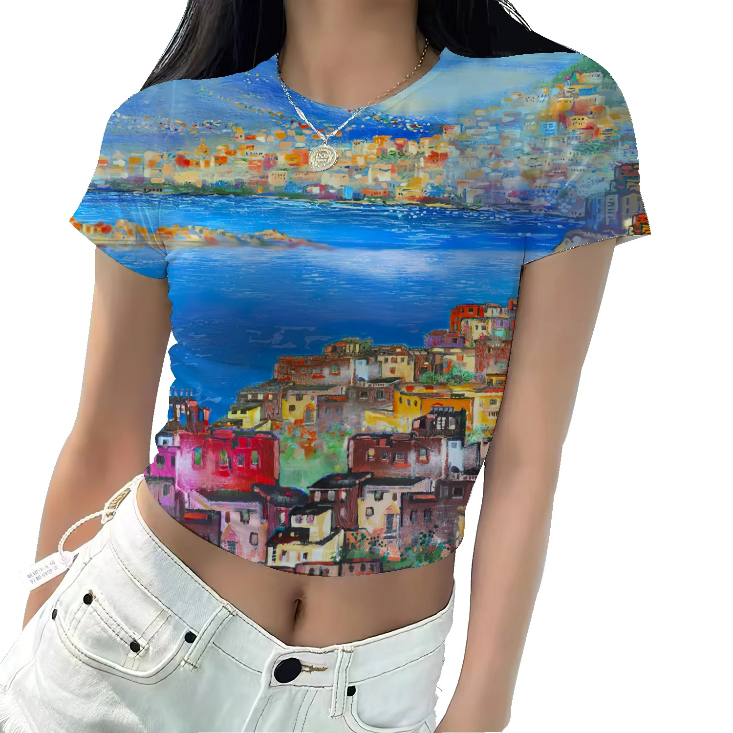 

Женская футболка с коротким рукавом и круглым вырезом, в стиле ретро