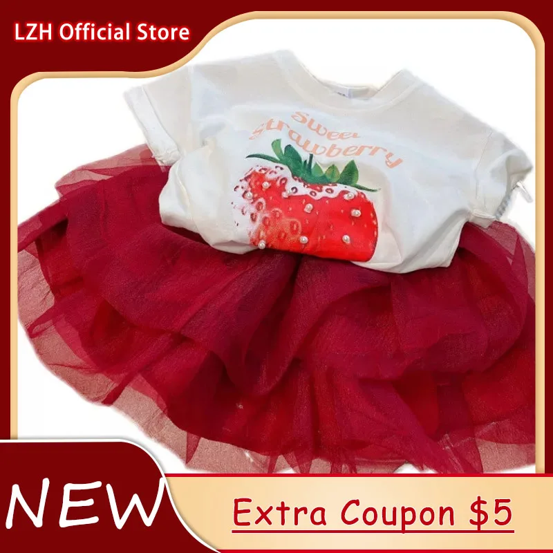 

LZH Summer Children Clothes Girl 2 Piece Sets Short Sleeve Kids Clothes Baby Girls Suit 3-4-5-6-7-8 Years Sweet Girls Clothing