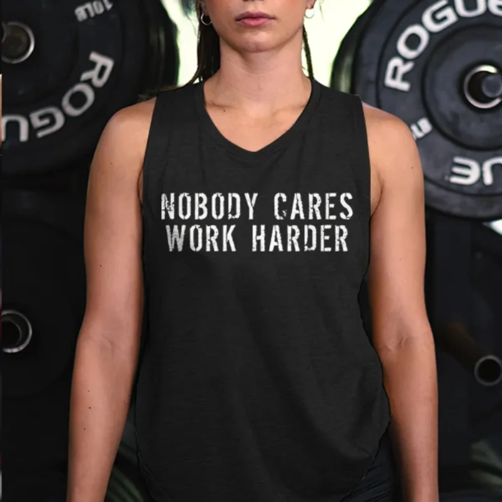 

Rheaclots Women's Nobody Cares Work Harder Printed Letter Muscle Fitness Dumbbell Sports Vest Tank Top