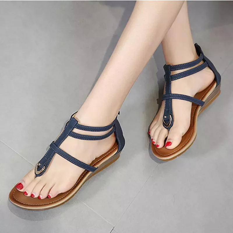 

2023New sandals 2022 new wedge comfortable women shoes clip toe back zipper sandals female solid color cover heel shoes woman