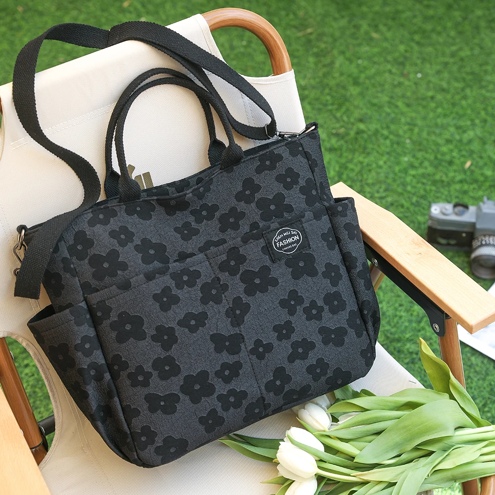 

Women Canvas Shoulder Bag Fashion Crossbody Handbag Leisure Tote Embossed Multi Pocket Zipper Casual Tote Bags Adjustable Strap