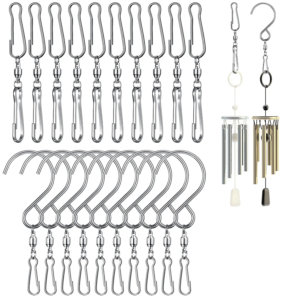 

20PCS Swivel S Hooks Clips Dual Wind Spinner Hanging Hooks Hanger for Bird Feeders Windsocks Crystal Chime, Stainless Steel