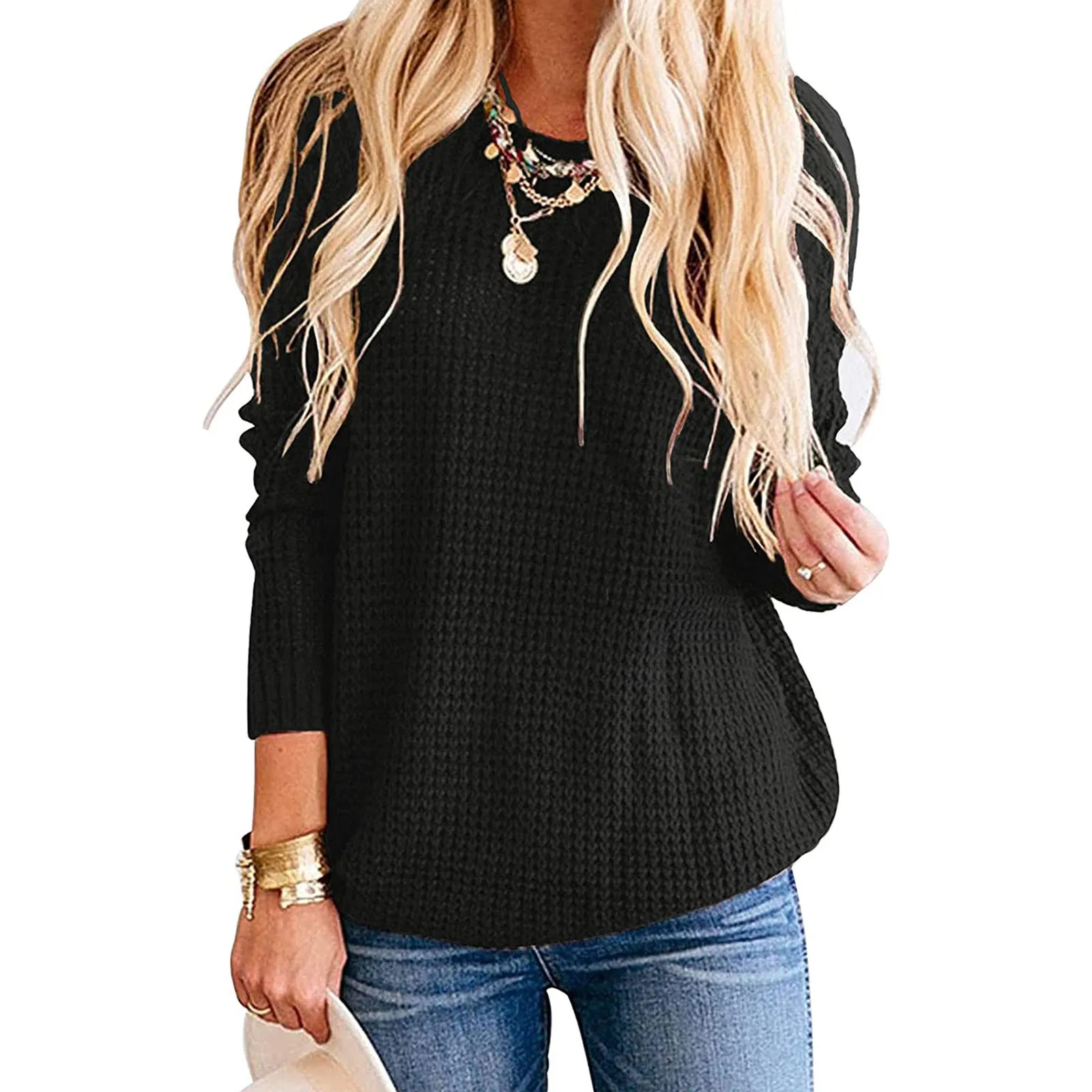 

Женский однотонный пуловер, свитер с длинными рукавами, вязаный свитер, повседневные пальто и свитера для больших собак, женские свитера, дл...