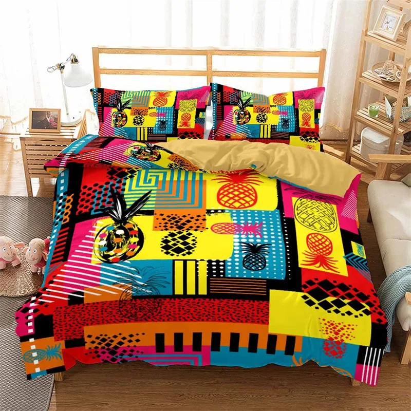 

Comforter Cover Pillowcases Twin King Size For Teens Adults Decor Pineapple Duvet Cover Fruit Theme Bedding Set Tropical Leaves
