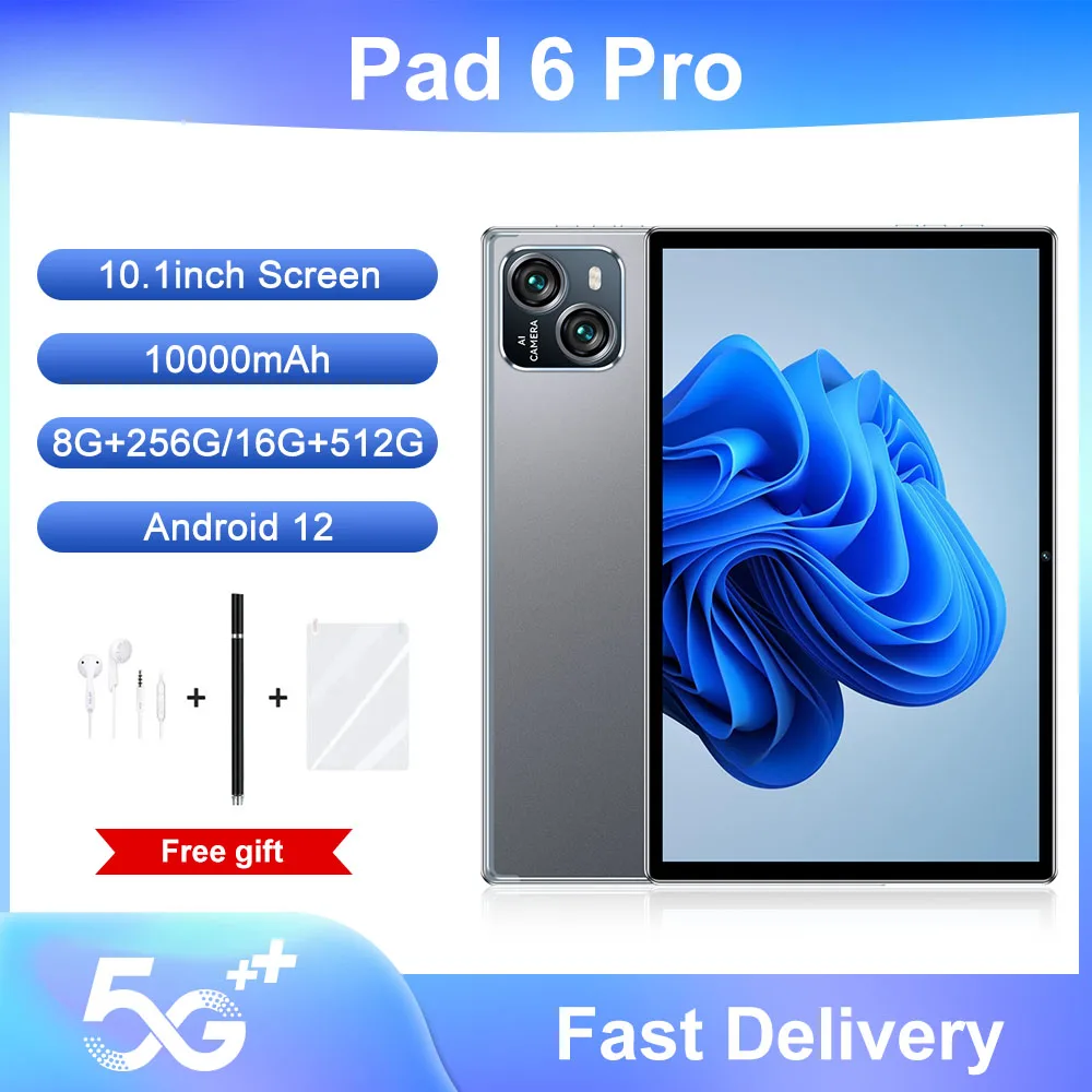 

Global Version Pad 6 Pro Tablet Android 16G+512G 10.1 Inch New Tablette 5G Dual SIM Card or WIFI Google Play PC Snapdragon 870