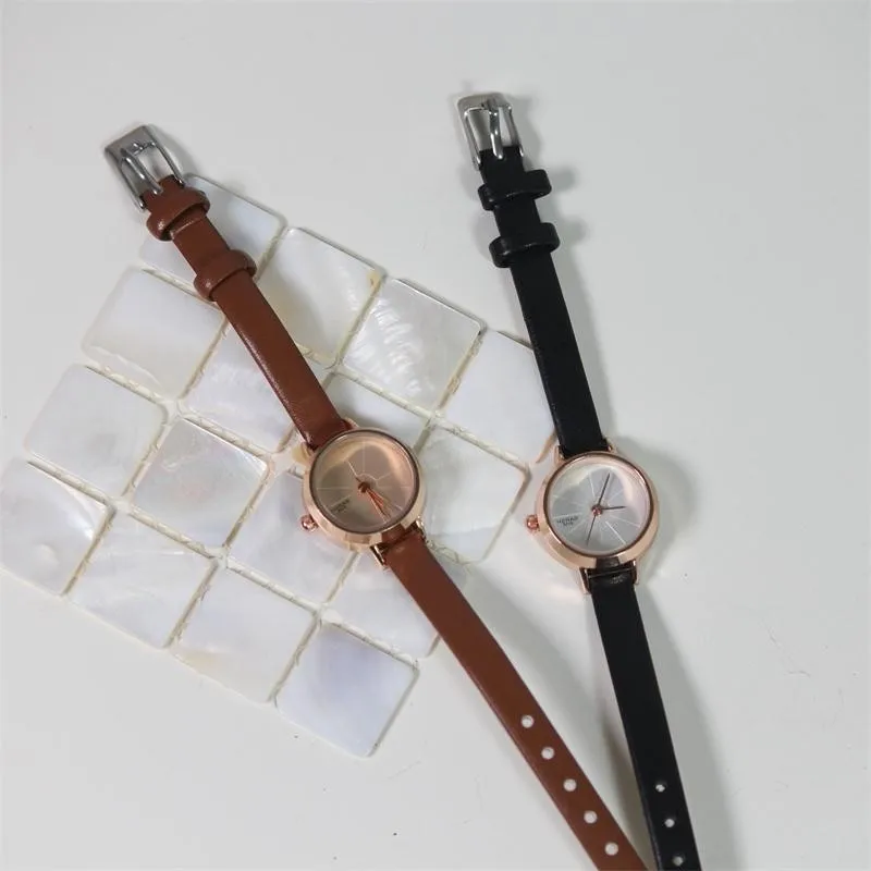 Женский ремешок для часов из искусственной кожи с маленьким циферблатом круглый