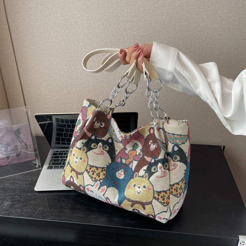 

Spring and summer 2023 new high-quality large-capacity portable tote bag canvas jacquard embroidery single shoulder beach bags