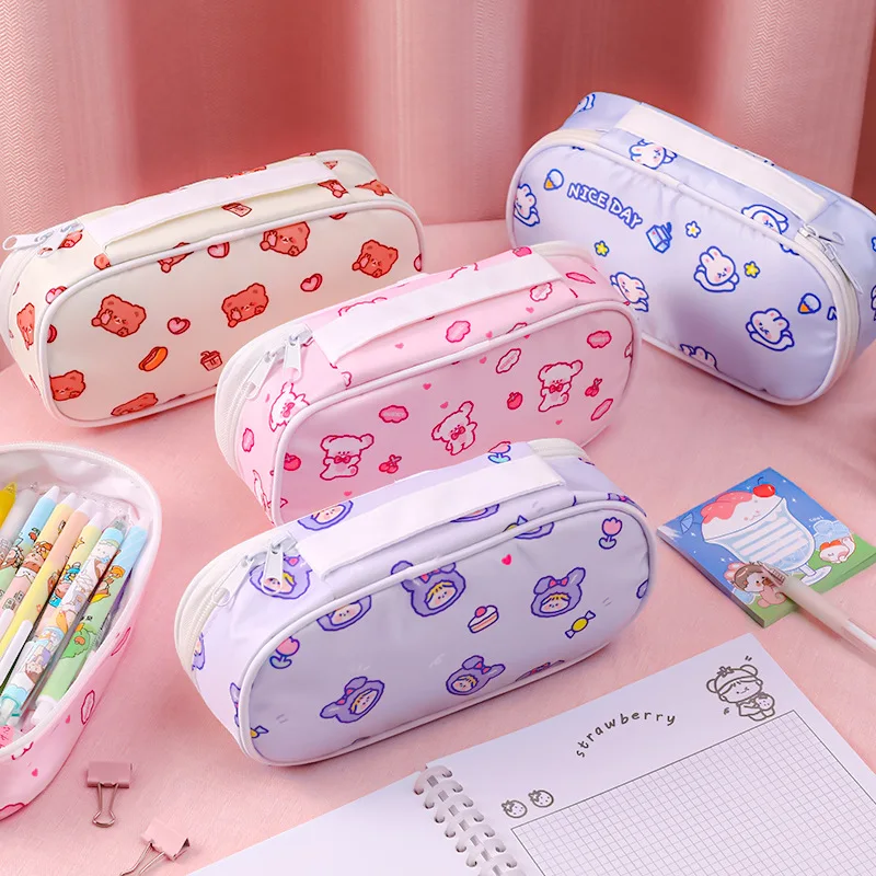 

1PCS Fresh Bear Rabbit Pencil Case Stationery School Supplies High Capacity Polyester Material High Capacity Office Pencil Bag