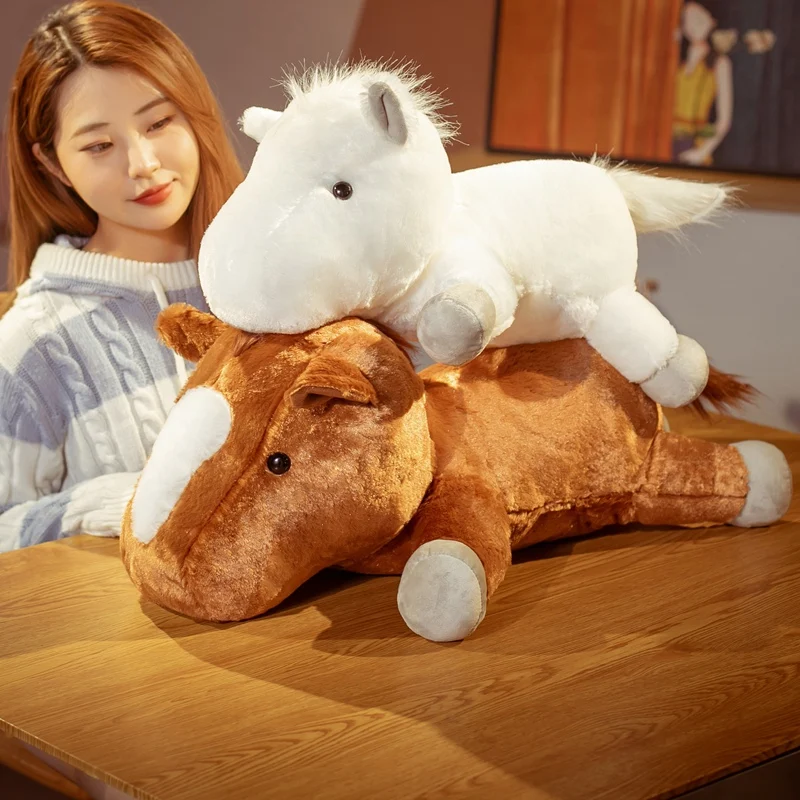 

Cute Soft Plush Real Life Horse Toy Simulation Brown&white Animals Horse Doll Birthday Pillow Plush Toys Gift New 2022