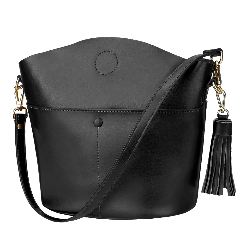 S-ZONE Women Small Cow Split Genuine Leather Crossbody Bucke