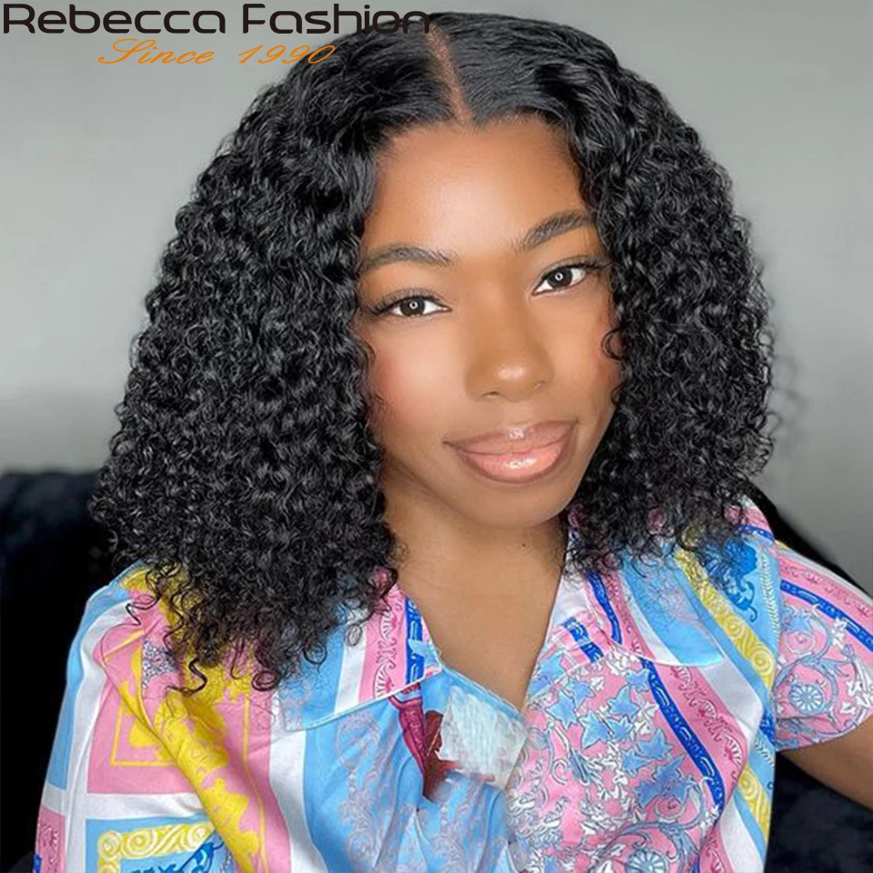 Парик Rebecca Deep Wave Cut Bob Lace Front Короткие парики из человеческих волос бразильские Remy с