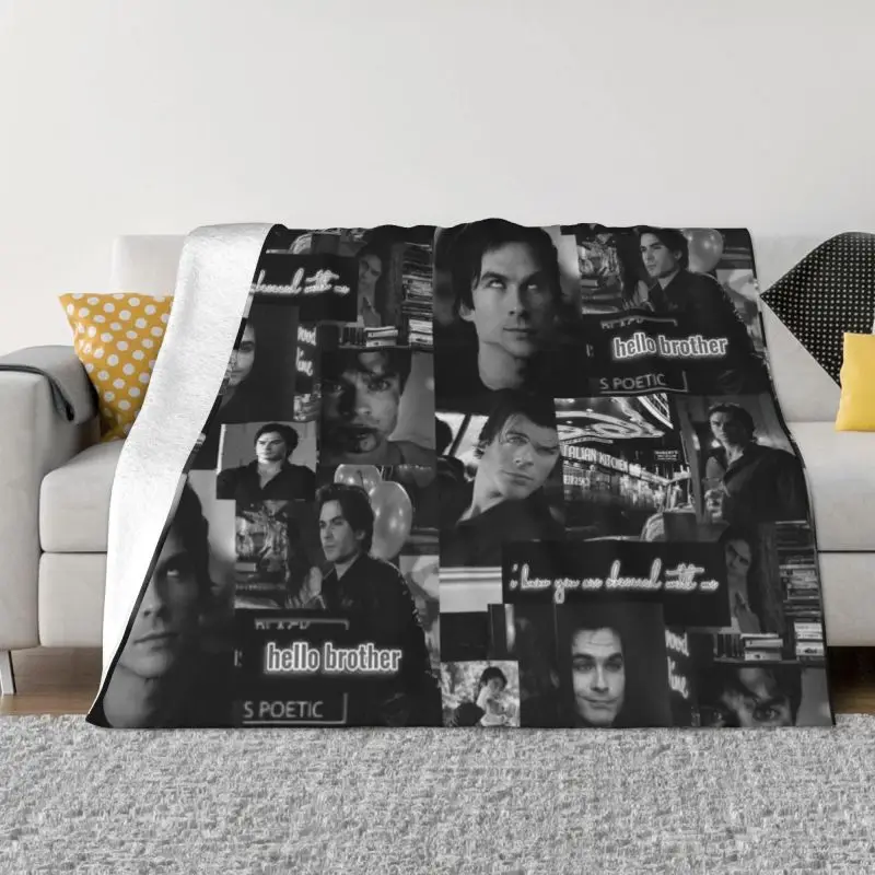 

Damon Salvatore The Vampire Diaries Ultra-Soft Fleece Throw Blanket Flannel Horror TV Show Blankets for Bed Car Couch Bedspreads