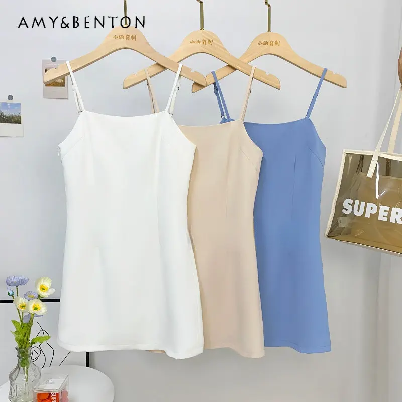 Solid Color Sleeveless Sexy Sling French Dress 2023 Spring and Autumn New Slim Fit Slimming Elegant White Cinched Short Dress
