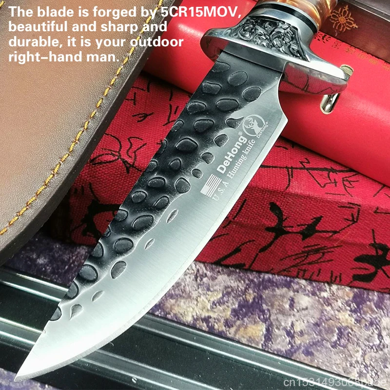 

Охотничий нож DEHONG U.S.A-SA35, тактический прямой походный спасательный нож с цветной деревянной ручкой, прямой нож Viper