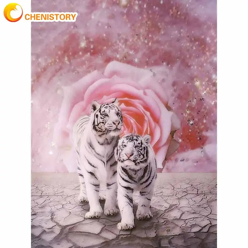 

Набор для рисования по номерам на холсте, белые тигры