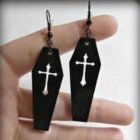goth black coffin cross drop dangle earrings for women girl gift fashion punk charm jewelry accessories wholesale