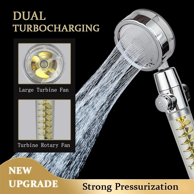 

High Pressure Shower Head Removable 360 Degrees Rotating Rain Shower with Turbofan Water Saving Washable Bathroom Accessories