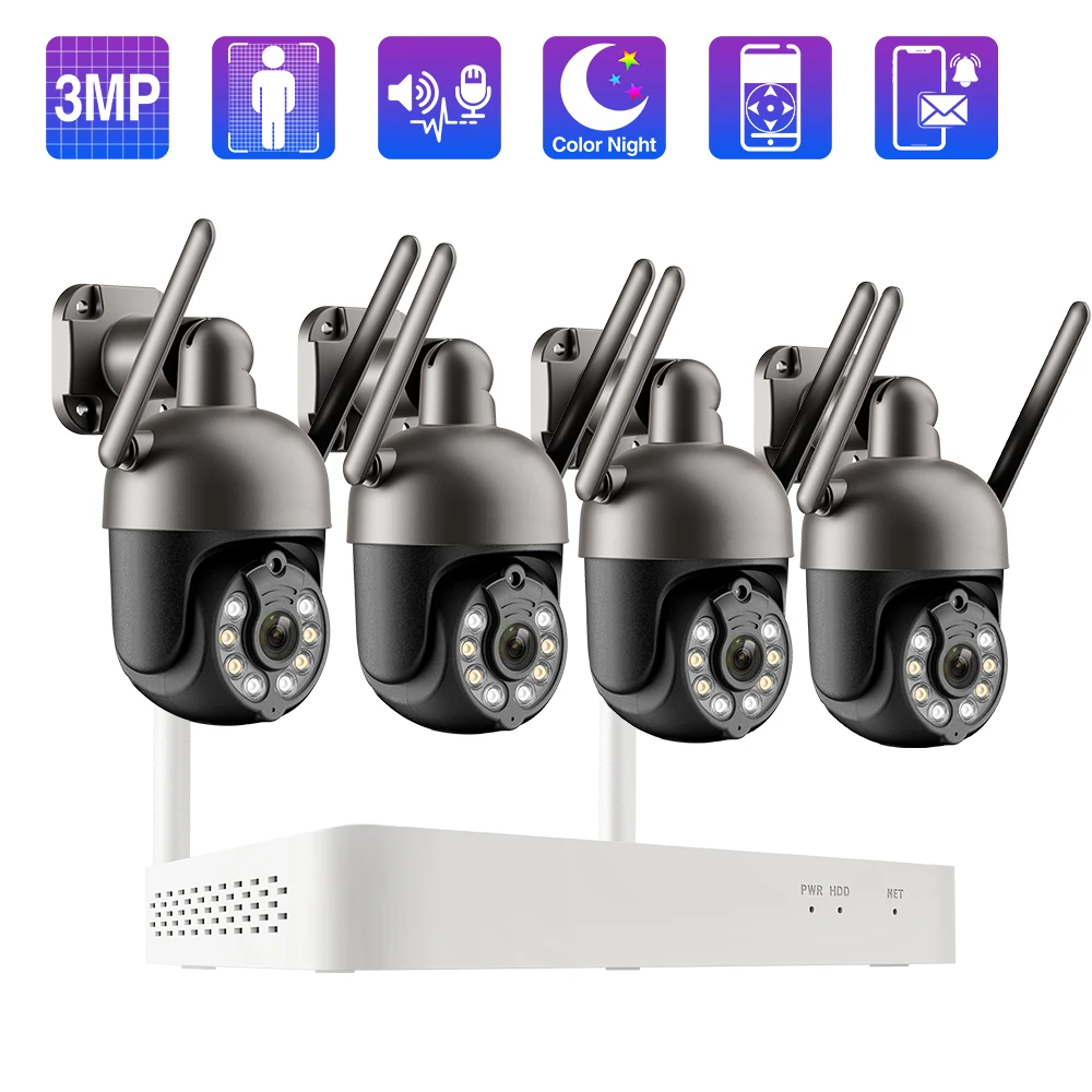 Techage Tuya 8CH 3MP PTZ Wifi Security Camera System Color Night Vision Two way Audio Wireless Video Surveillance Camera Kit