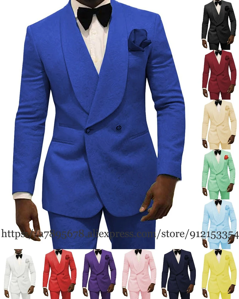 Men's Jacquard Suit 2 Piece Blazer Pants Suit Party Wedding Tuxedo Groom Jacket