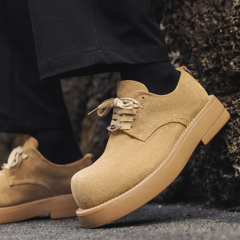 Мужская повседневная обувь из коровьей замши на платформе со шнуровкой уличные