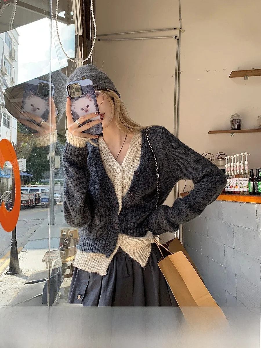 Дизайн контрастного цвета в стиле пэчворк искусственная вязка из двух частей с