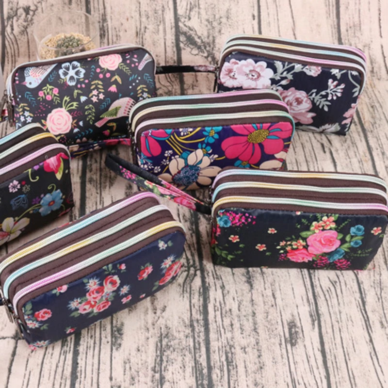 

Print Canvas Long Wallet Key Coin Purse Mobile Phone Female Handbag Waterproof Portable Larger Capacity Three-layer Clutch Bag