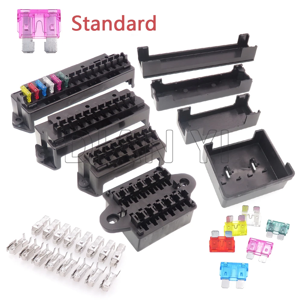 

1 Set 8/10/12/15Way Standard Car Insurance Socket Middle Blade Fuse Box Black Medium Multiway Fuse Holder Assembly