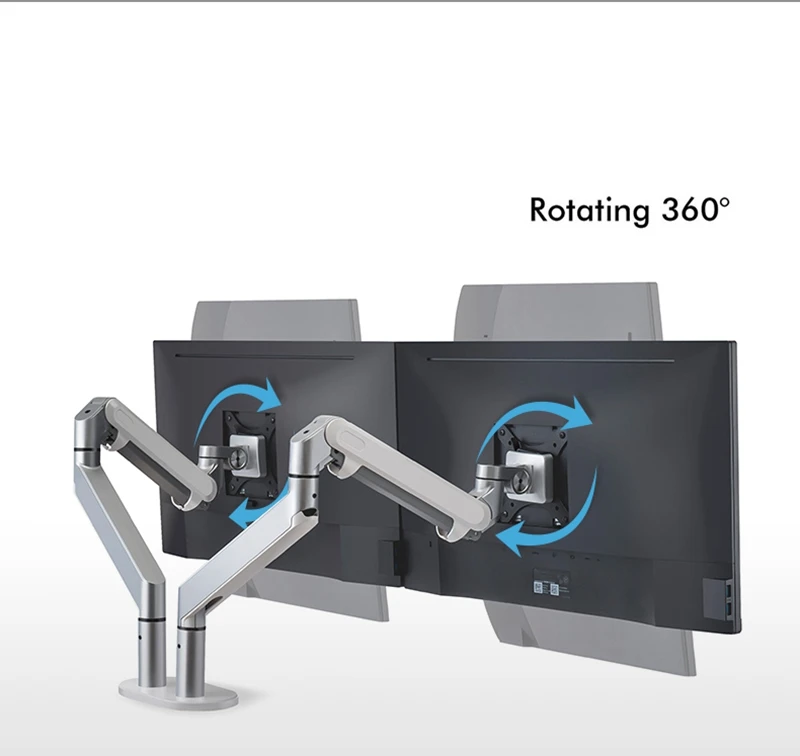 

Настольная подставка для монитора с двумя ручками, полностью Регулируемый Алюминиевый держатель монитора, крепление для монитора 17-32 дюйма с газовой пружиной