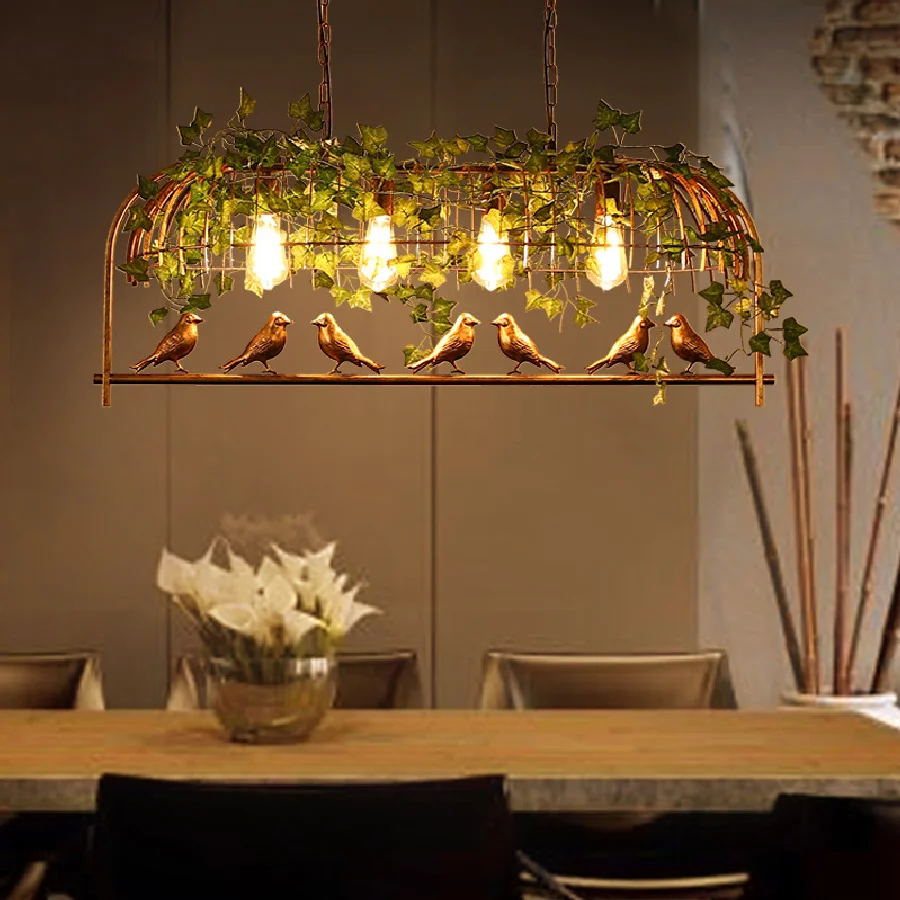 

Vintage Bird Cage Iron Pendant Light for Kitchen Island Dining Restaurant Decor Creative Chandelier Garland Garden LED Drop Lamp