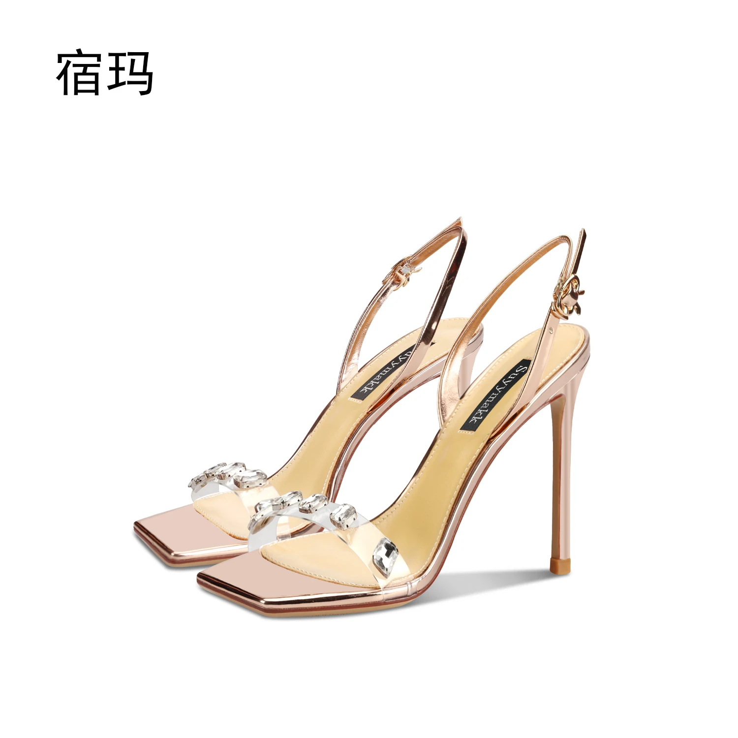 Women's Sandals Summer 2023 New Ankle Strap Genuine Leather Open Toe High Heels Crystal Fashion Casual Stilettos Ladies Shoes