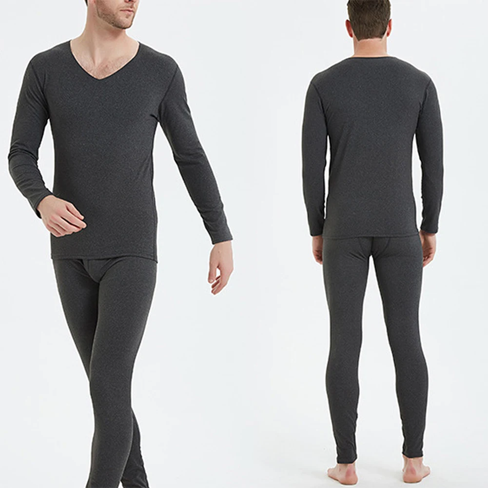 

Men Winter Thermal Long Johns Warm Top Bottom Underwear Set V Neck Long Sleeve Underwear Seamless Elasticity Casual Sleepwear