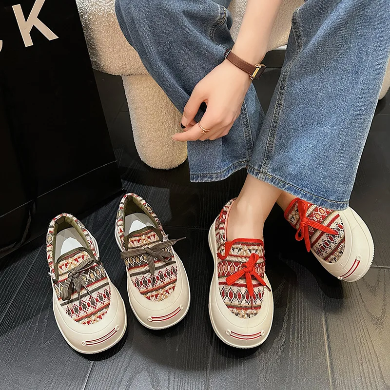 Opening Smile Women's Shoes 2023 Spring/Summer New Canvas Shoes Women's Breathable Thick Sole Matsutake Casual Board Shoes Women