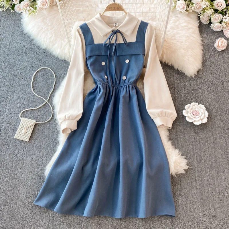 

Age reduction Korean version of the new fake two fashion collar dress autumn winter Platycodon grandiflorum baby corduroy French