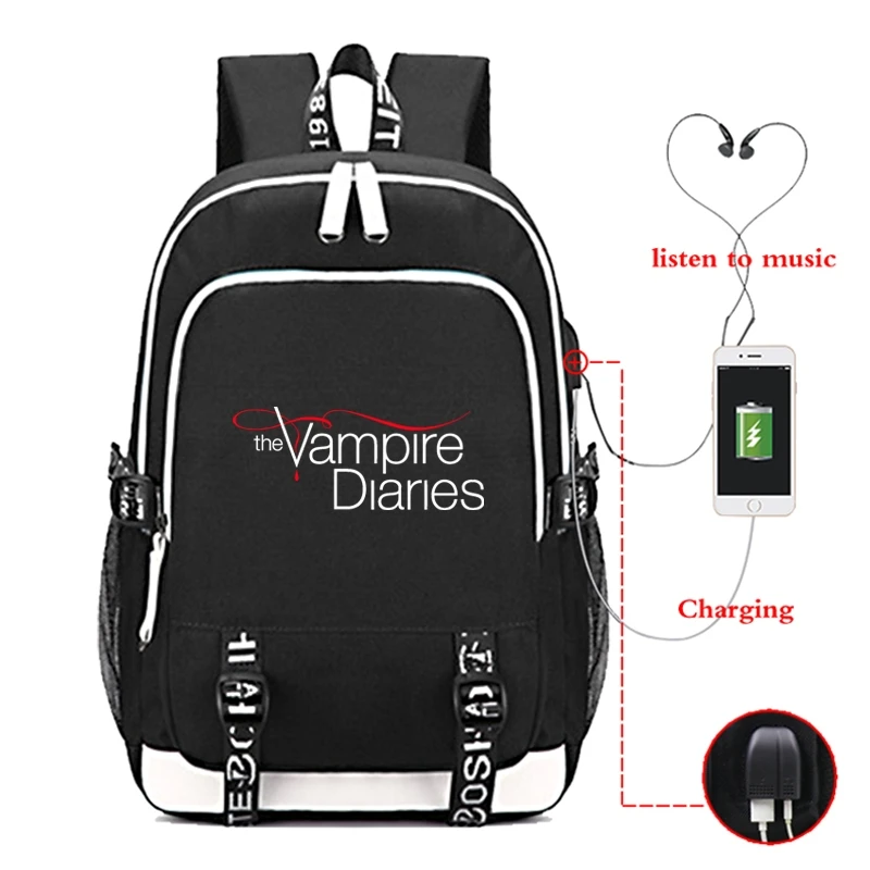 

american USA Tv The Vampires Diaries Backpack School Bags Boys Girls Travel Bag Backpack USB Charging Backpacks