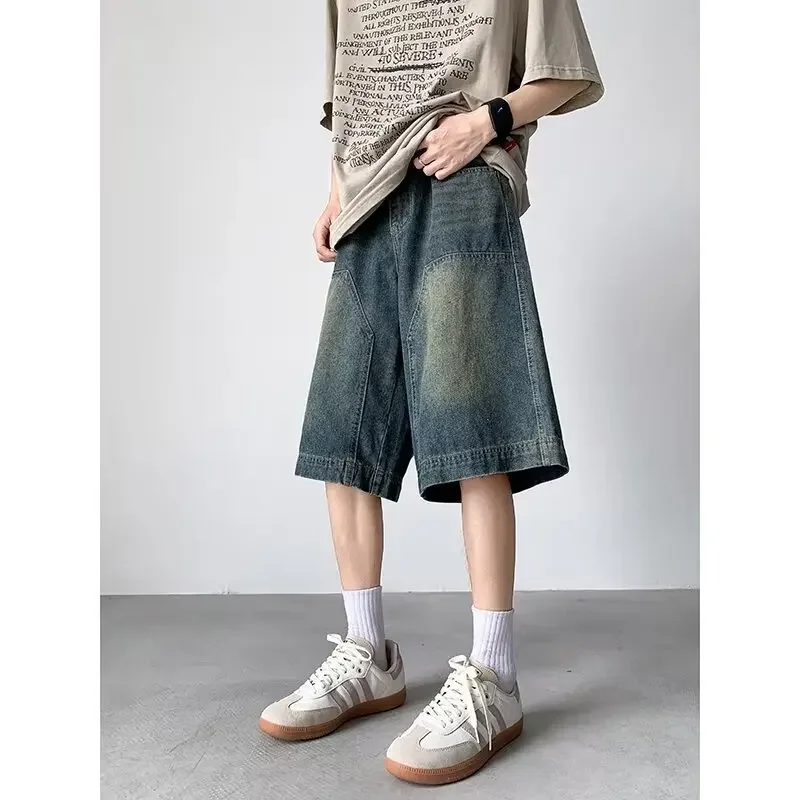 Винтажные джинсовые шорты для мужчин и женщин уличная одежда прямые брюки с