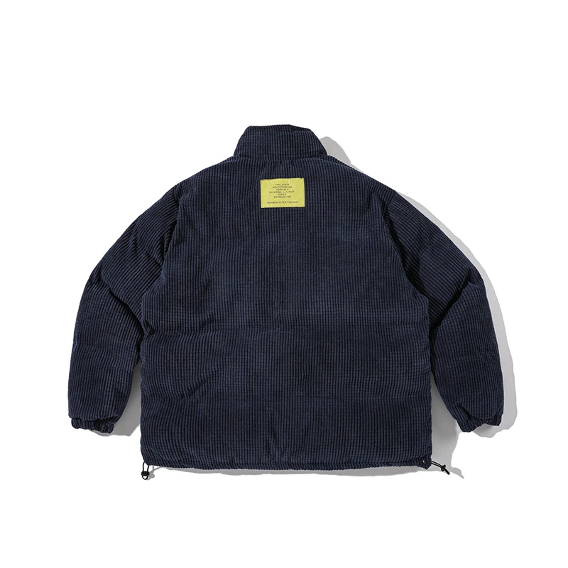 Rainbowtouches Mens Corduroy Parkas Coats Winter Down Jackets Striped Loose Unisex Fashion Outwear Harajuku Streetwear Waist-Tie