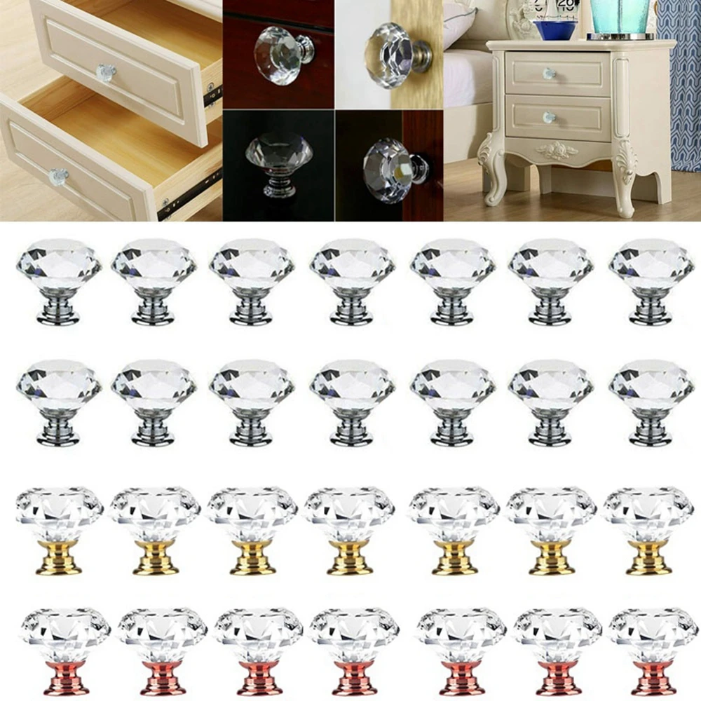 

5 Pcs European Style Crystal Glass Diamond Shape for Drawer Door Handle Cabinet Knobs Pulls Handles Drawer Knobs