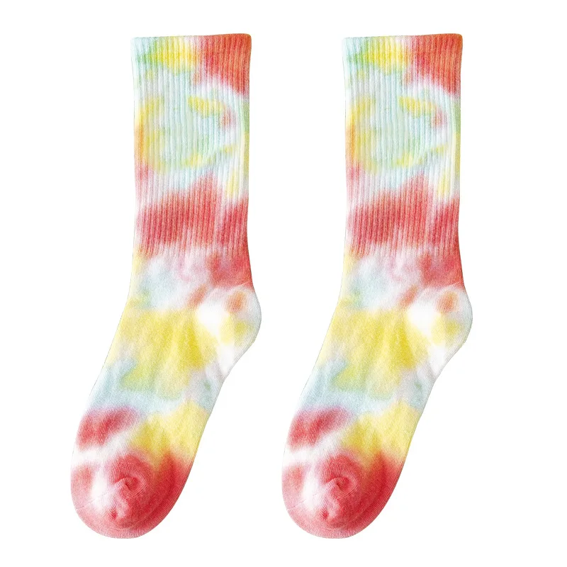 2 Pairs Tie Dye Tube Cotton Socks Street Trend Women's New Gradient Color Fashion Sports Personality