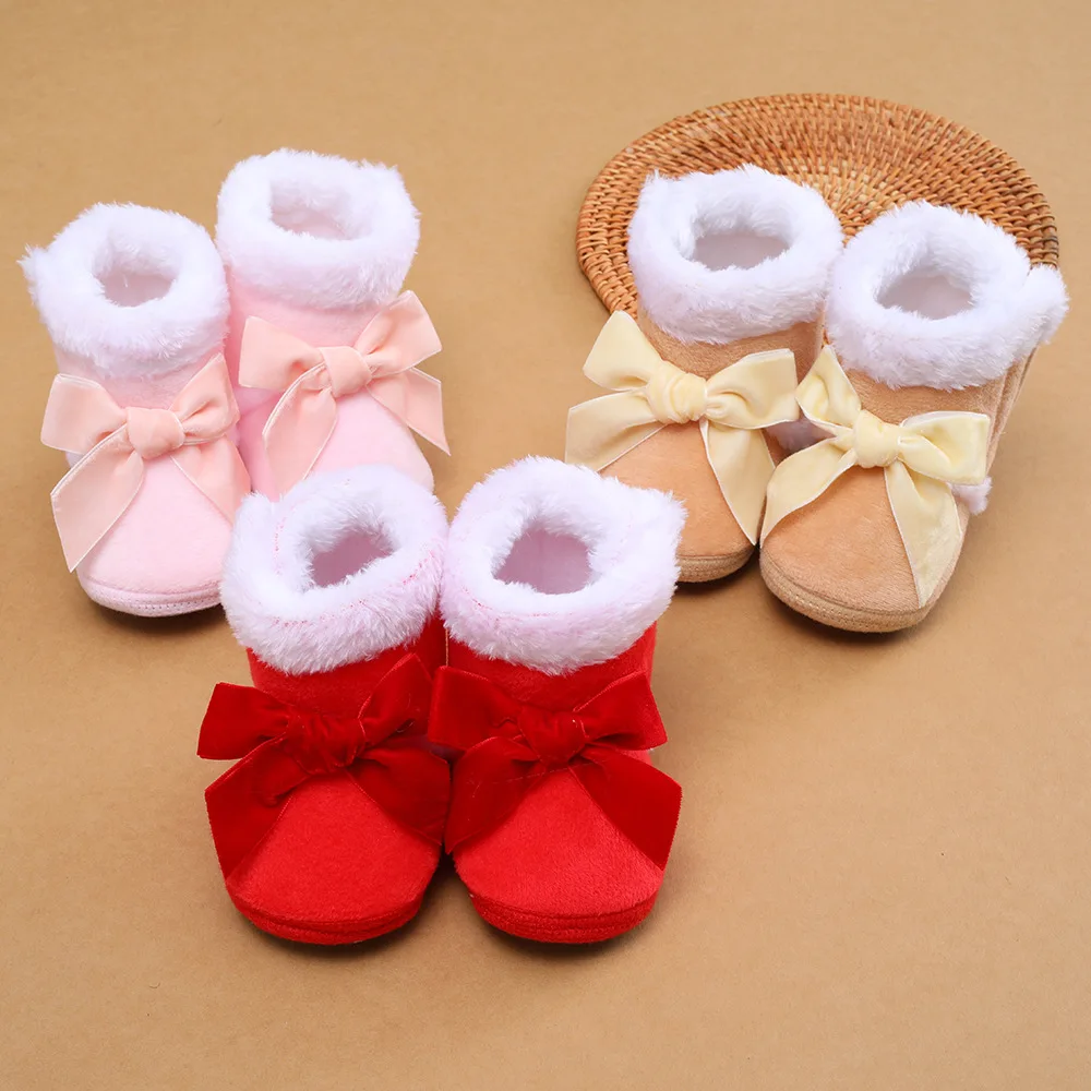 

Winter Newborn baby Soft Sole First walker Autumn Baby Shoes Girl 1 Year Toddler Fur Warm Snow Boots 0-18 Months