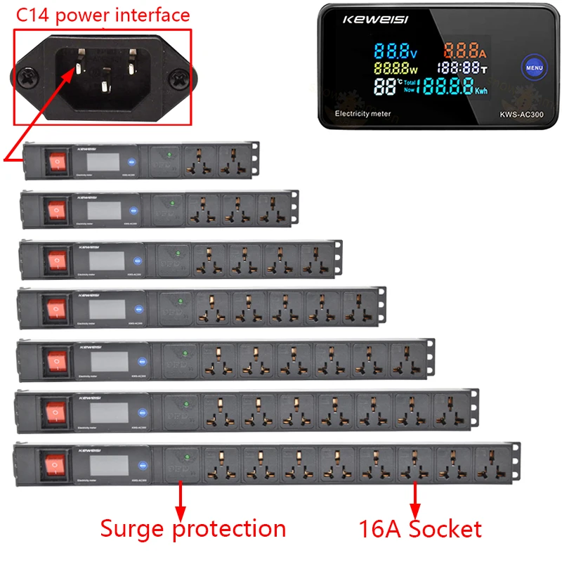 

Power supply panel network cabinet double break switch Ammeter/voltmeter/power tester Surge protection 16A socket