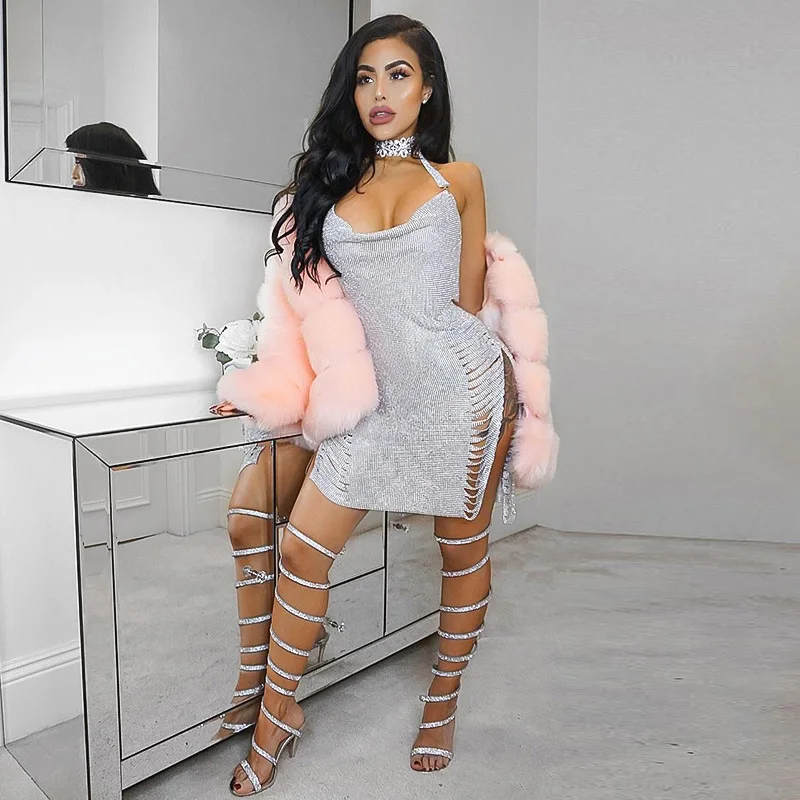 

Новые платья Стразы с кристаллами для женщин, вечернее платье с открытыми плечами, Женский Топ с лямкой на шее для вечеринки, 5 цветов, юбка с ...