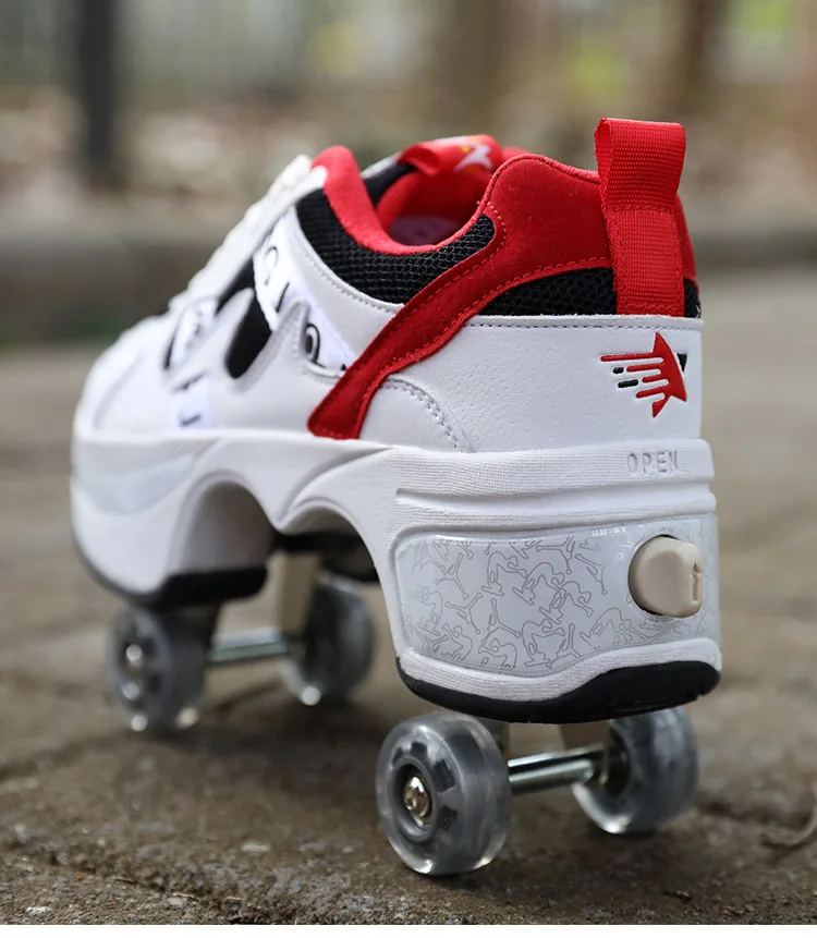 Roller Skates Four-Wheel Dual-Use Skating Shoes Double-Row Roller Men Casual Sneakers Women's Men's Casual Boot Skating Sneaker