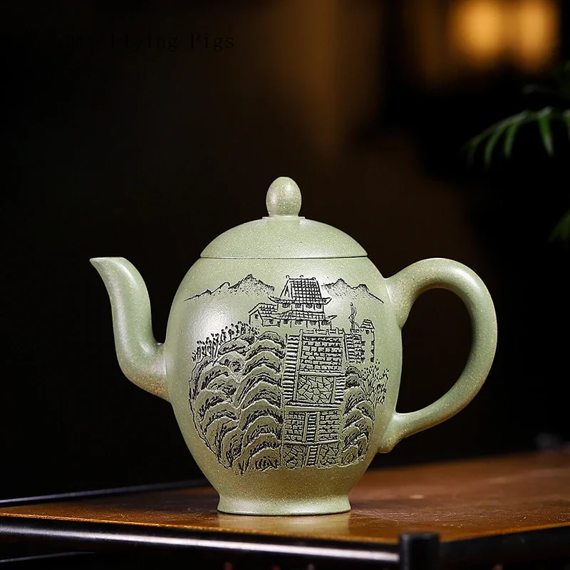 Китайский креативный чайник из чистой глины ручной работы горшок зеленой для