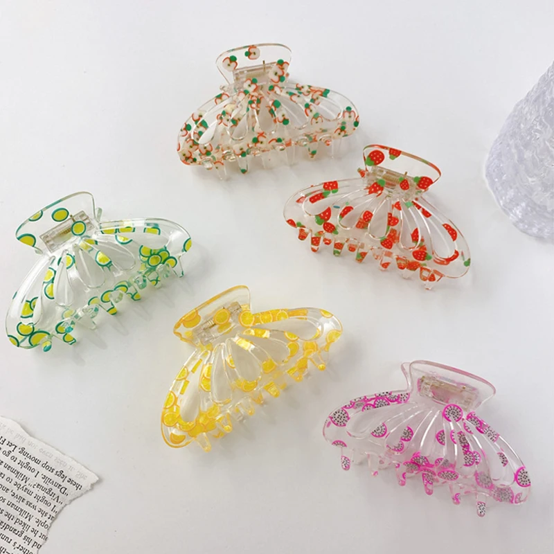 Заколка для волос Peri'sBox разноцветная летняя с фруктами и арбузами полукруглая